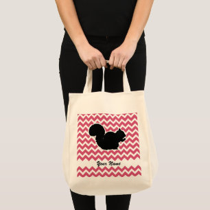 Squirrel Silhouette with Pink Chevron Pattern Tote Bag