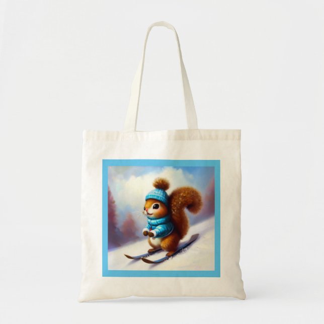 Squirrel Skiing Tote Bag (Front)
