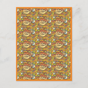 SQUIRREL SLEEPING UNDER AUTUMN LEAVES, SEASONAL POSTCARD