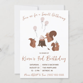 Squirrel Small Gathering, Woodland Birthday Party Invitation