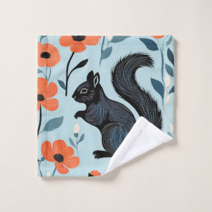 Squirrel Spring Flowers Art Bath Towel Set