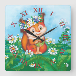 Squirrel square wall clock