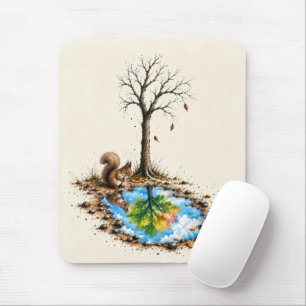 Squirrel Staring into a Rain Puddle Mouse Pad