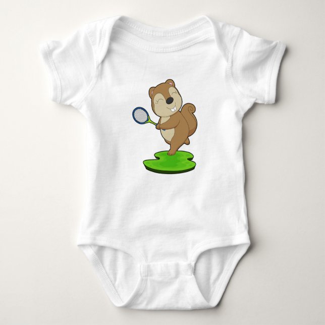 Squirrel Tennis Tennis racket Baby Bodysuit (Front)