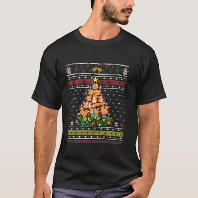 Squirrel Ugly Christmas Tree Funny Snowflakes Cand T-Shirt (Front)