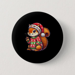 Squirrel Ugly Sweater Santa Hat Christmas  6 Cm Round Badge