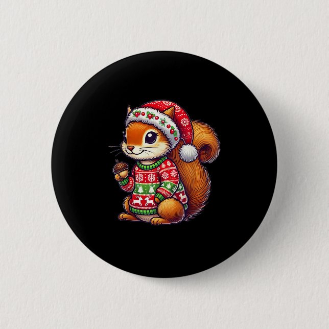 Squirrel Ugly Sweater Santa Hat Christmas  6 Cm Round Badge (Front)