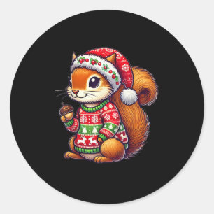 Squirrel Ugly Sweater Santa Hat Christmas Classic Round Sticker