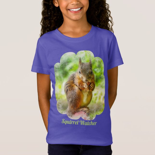 Squirrel Watcher Animal Painting Artwork Girls T-Shirt (Front)