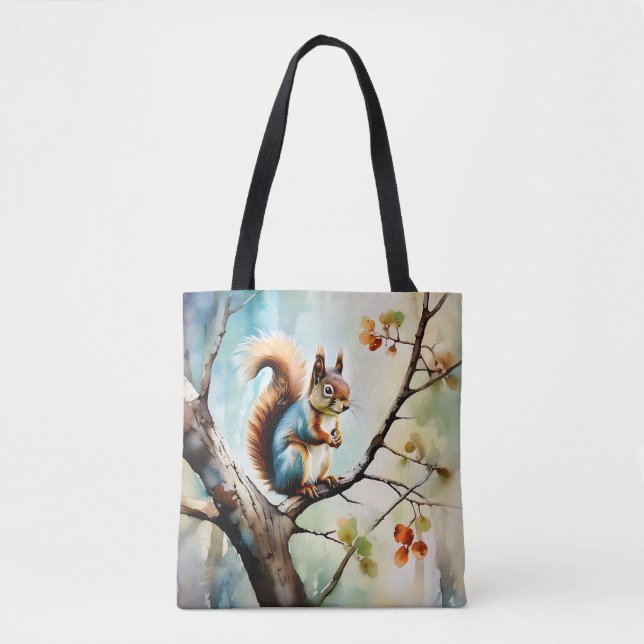 Squirrel Watercolor Nature Tote Bag (Front)