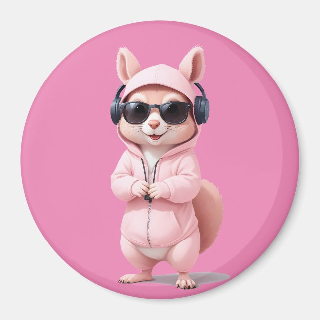 Squirrel Wearing Hoodie Funny Cool Animal Vector Magnet (Front)