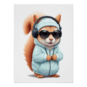 Squirrel Wearing Hoodie Funny Cool Animal Vector Poster