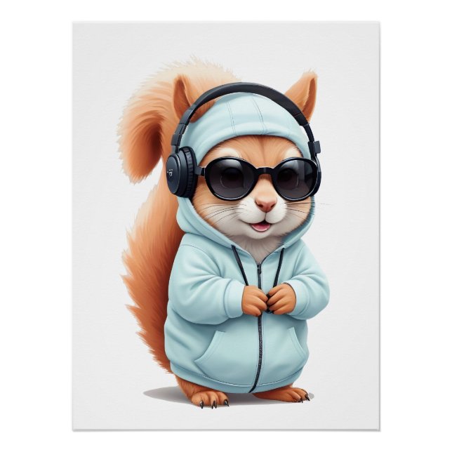 Squirrel Wearing Hoodie Funny Cool Animal Vector Poster (Front)