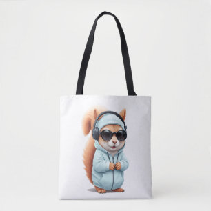 Squirrel Wearing Hoodie Funny Cool Animal Vector Tote Bag