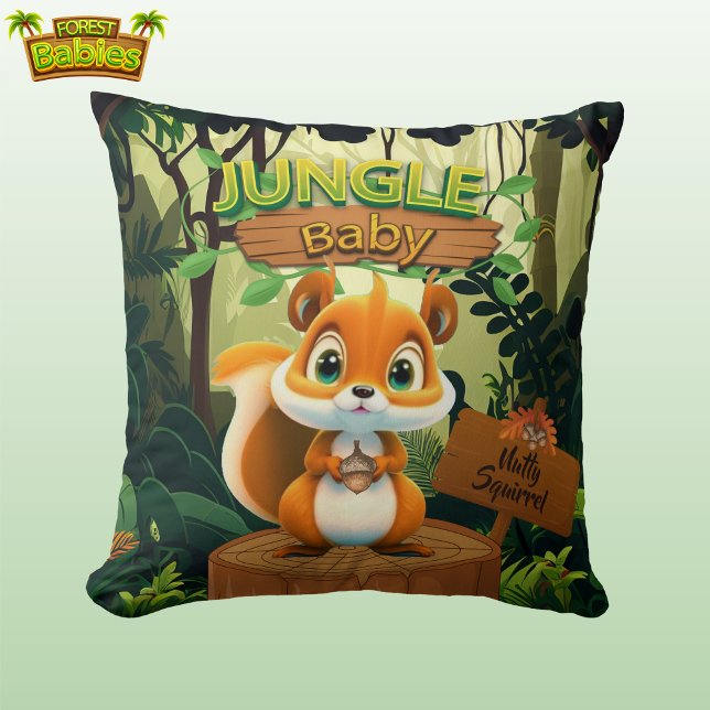 Squirrel Whimsical Nature-Inspired Nursery Art 🐿 Cushion (Cute Jungle Baby Nutty Squirrel Whimsical Woodland Wildlife Animal Nature-Inspired Throw Pillow 🐿)