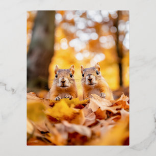 Squirrel Wild Animal Loving Portrait  Foil Holiday Postcard