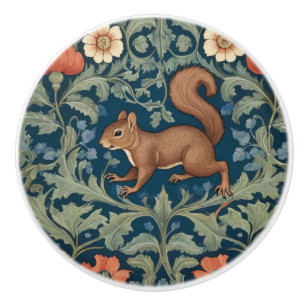 Squirrel William Morris style Left Facing Floral Ceramic Knob