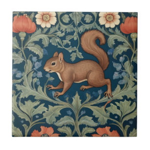 Squirrel William Morris style Left Facing Floral Tile