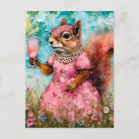 Squirrel with a Pink Dress and a Drink