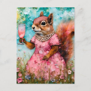 Squirrel with a Pink Dress and a Drink Postcard
