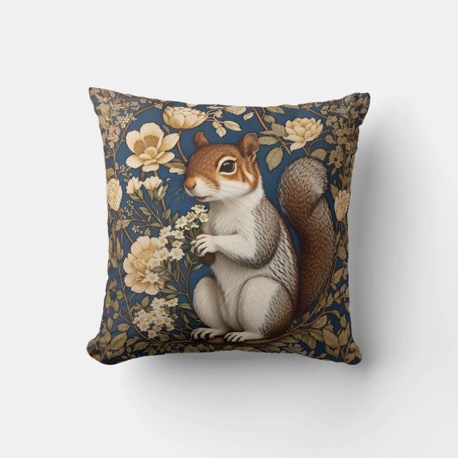 Squirrel With Acacia Flowers William Morris Cushion (Front)