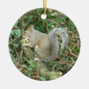 Squirrel with Acorn Custom Birthday Ceramic Tree Decoration
