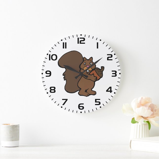 Squirrel with Acorn Cute Woodland Animal Large Clock (Creator Uploaded)