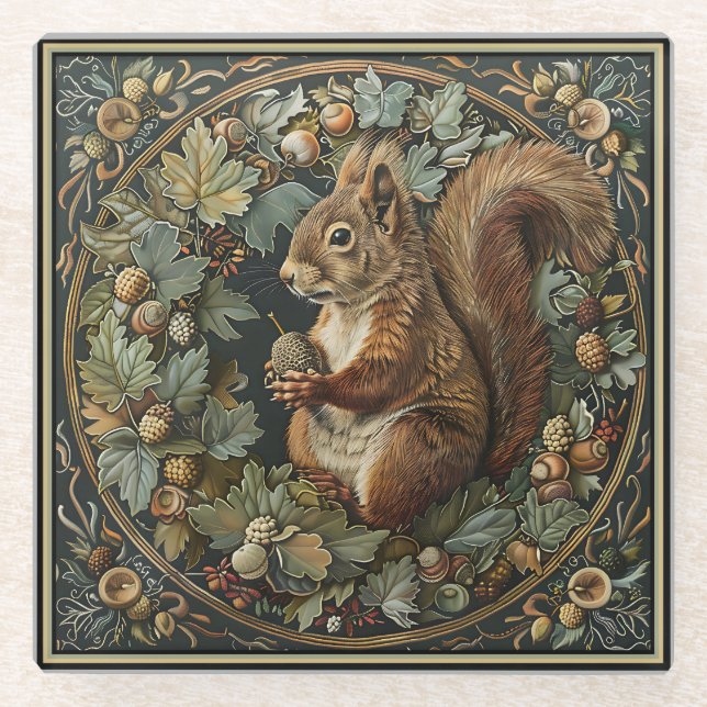 Squirrel With an Acorn Glass Coaster (Front)