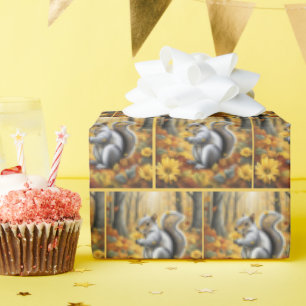 Squirrel With Autumn Daisy Wrapping Paper