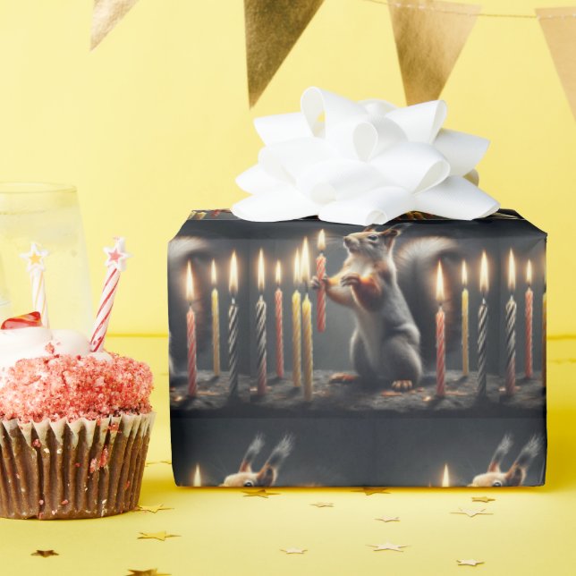 Squirrel With Birthday Candles Wrapping Paper (Birthday Party)