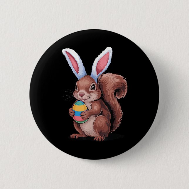 Squirrel With Bunny Ears Funny Easter Kids Boys Gi 6 Cm Round Badge (Front)
