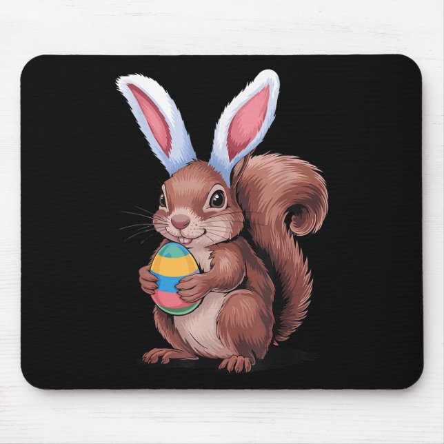 Squirrel With Bunny Ears Funny Easter Kids Boys Gi Mouse Pad (Front)