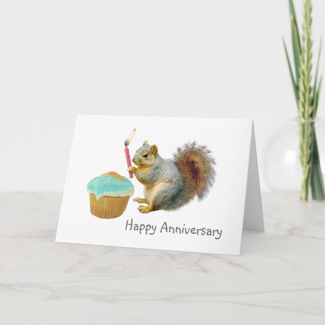Squirrel with Candle Anniversary Card (Front)