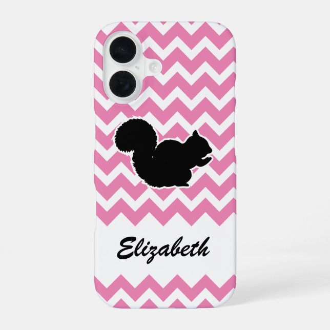 Squirrel with Chevron Pattern iPhone 16 Case (Back)