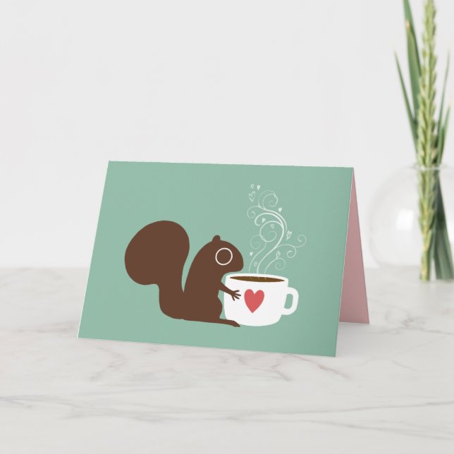 Squirrel with Coffee Valentine Holiday Card (Front)