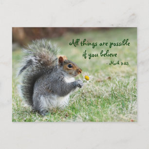 Squirrel with Daisy Mark 9:23 Verse Postcard