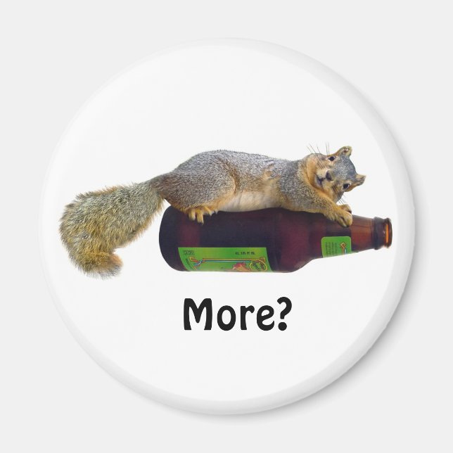 Squirrel with Empty Beer Bottle Magnet (Front)