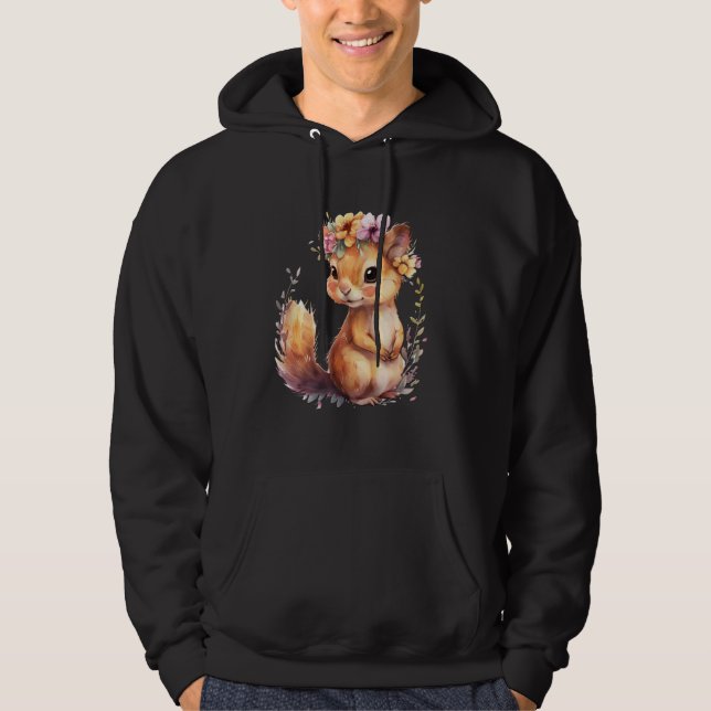 squirrel with flowers cute chipmunk squirrels anim hoodie (Front)