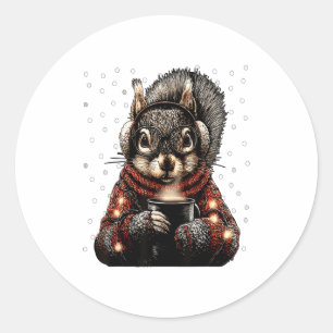 Squirrel With Gles Christmas Lights Funny Coffee W Classic Round Sticker