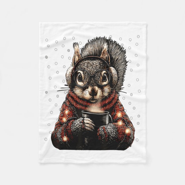 Squirrel With Gles Christmas Lights Funny Coffee W Fleece Blanket (Front)