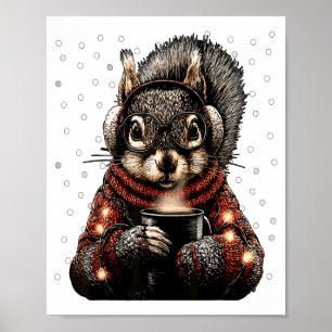 Squirrel With Gles Christmas Lights Funny Coffee W Poster