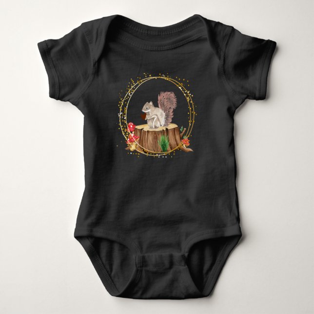 squirrel with heart  baby bodysuit (Front)