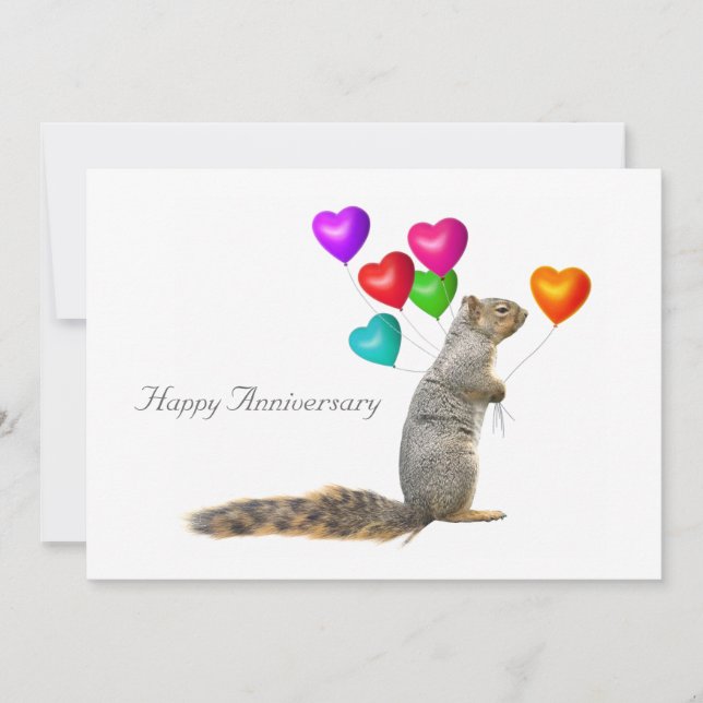 Squirrel with Heart Balloons Anniversary Card (Front)