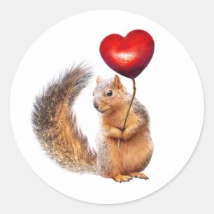 Squirrel with Heart on Stick Stickers