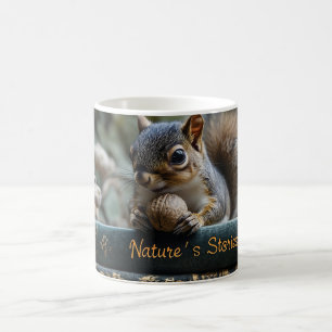 Squirrel with Nut on Antique Books, Nature's Story Coffee Mug