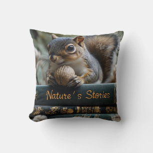 Squirrel with Nut on Antique Books, Nature's Story Cushion