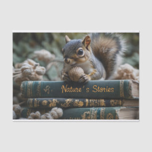Squirrel with Nut on Antique Books, Nature's Story Tissue Paper