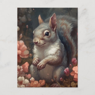 Squirrel With Pink Flowers Postcard