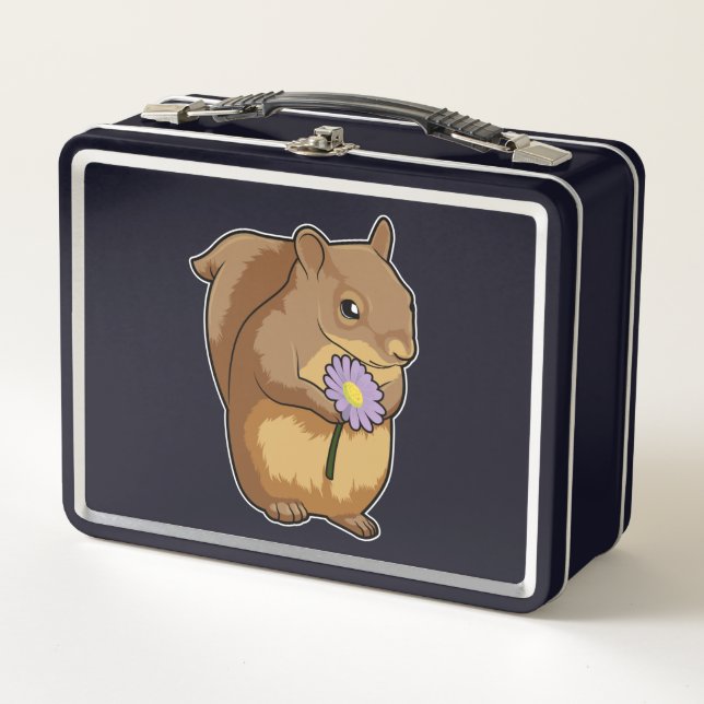 Squirrel with purple Flower Metal Lunch Box (Front)