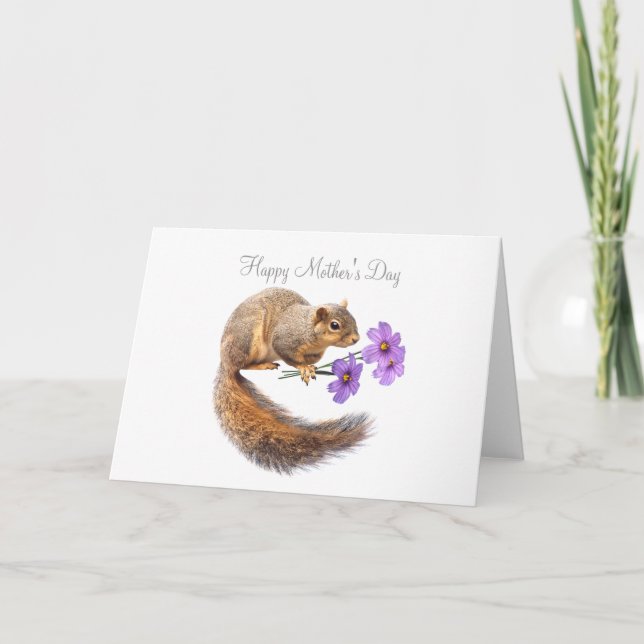 Squirrel with Purple Flowers Mother's Day Card (Front)